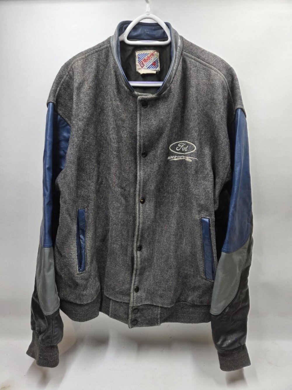 Ford Enforcers Varsity Men XXL Jacket Vintage Metal Button Snap Grey Blue Black